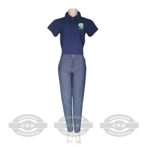 Calça Jeans Feminina com Cós Alto para Uniformes Profissionais